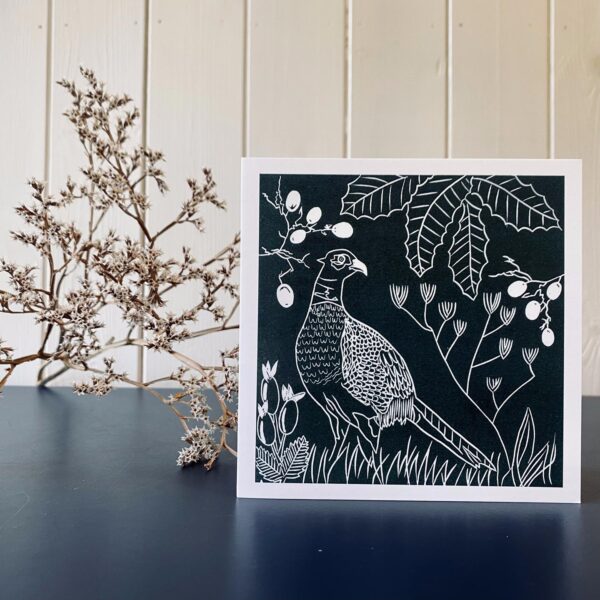 Pheasant in autumn printed greetings card