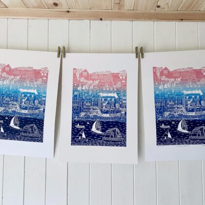 Salcombe gradient lino print hanging