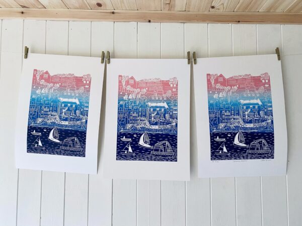 Salcombe gradient lino print hanging