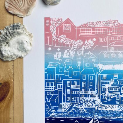 Salcombe gradient linocut print detail