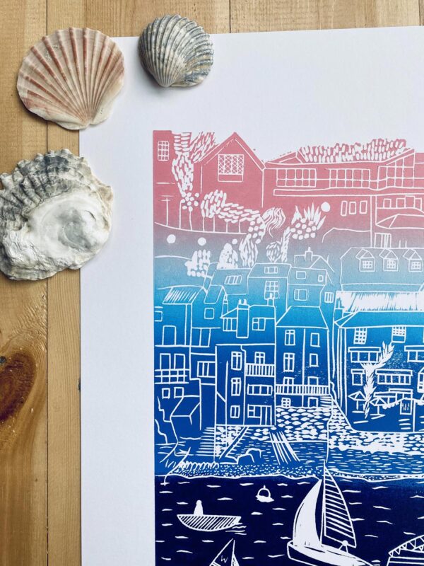 Salcombe gradient linocut print detail