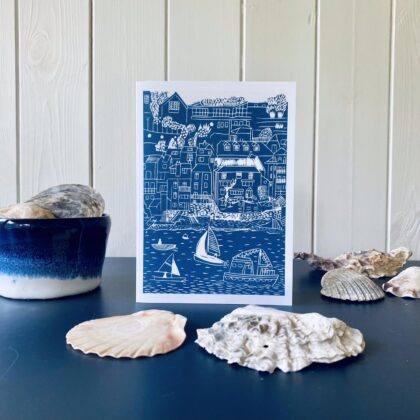 Salcombe harbour mid blue greetings card