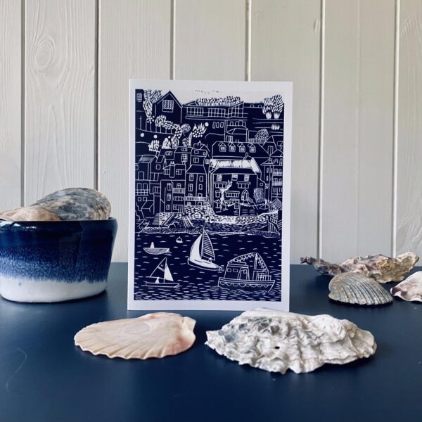 Salcombe harbour navy greetings card