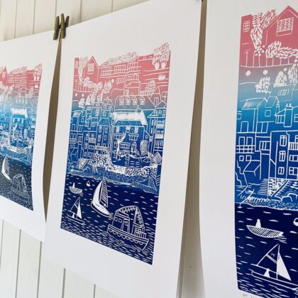 Salcombe harbour print gradient blue pink