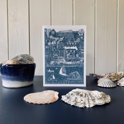 Salcombe harbour sea green greetings card