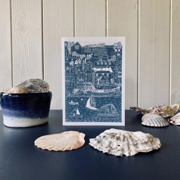 Salcombe harbour sea green greetings card