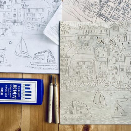 Salcombe lino block image transfer process
