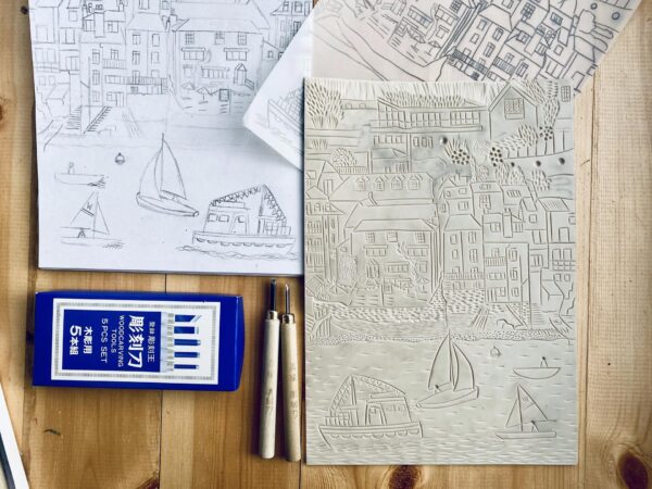 Salcombe lino block image transfer process