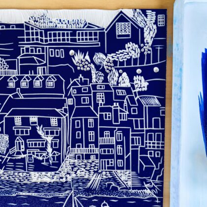 Salcombe lino block inked close up