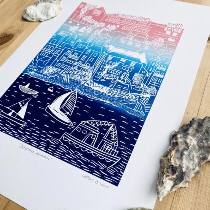 Salcombe lino cut print gradient shells