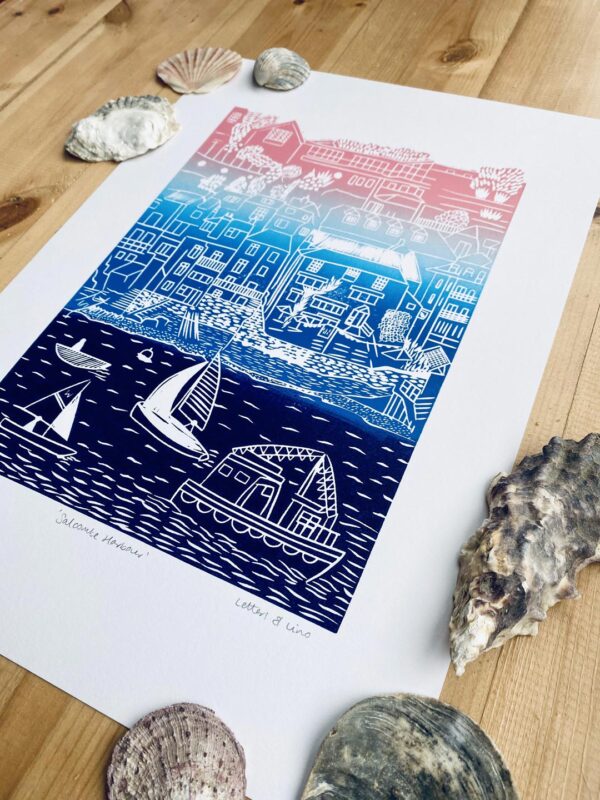 Salcombe lino cut print gradient shells