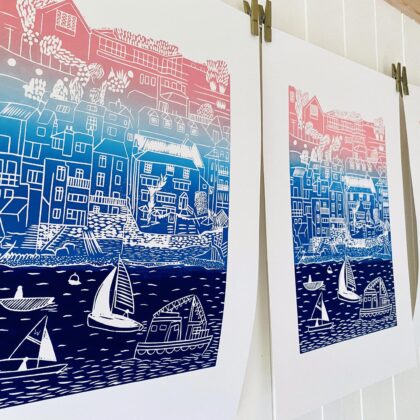 Salcombe linocut print gradient drying