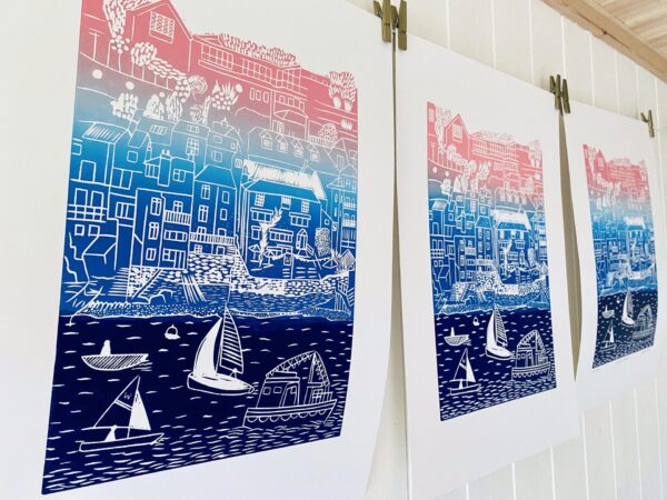 Salcombe linocut print gradient drying