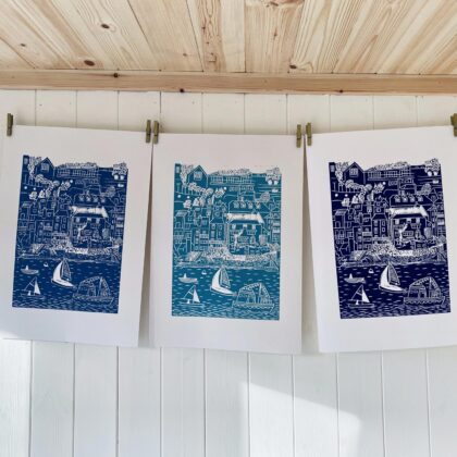 Salcombe linocut prints colour range