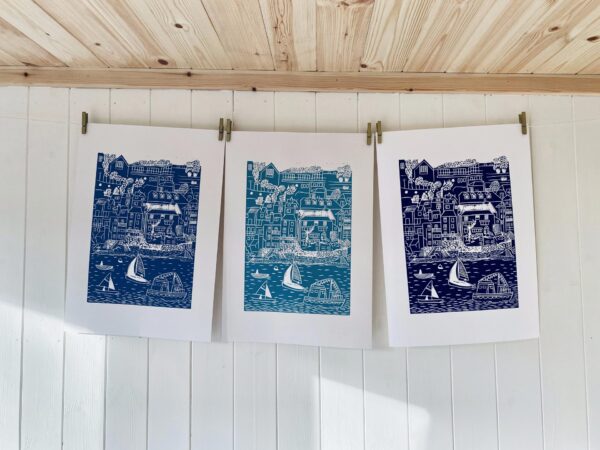 Salcombe linocut prints colour range