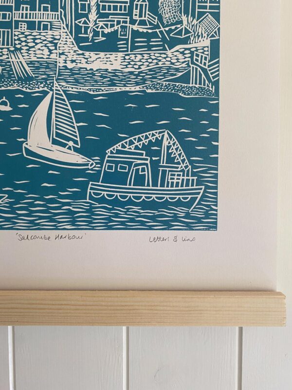 Salcombe sea green close up ferry framed
