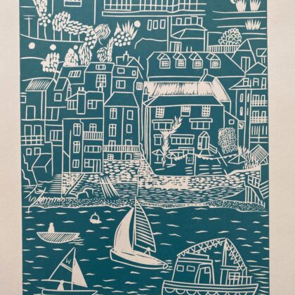 Salcombe sea green linocut unframed