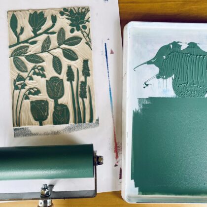 Spring inked lino block