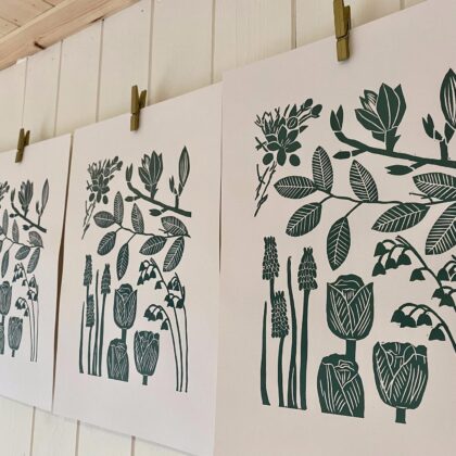 Spring lino cut prints drying