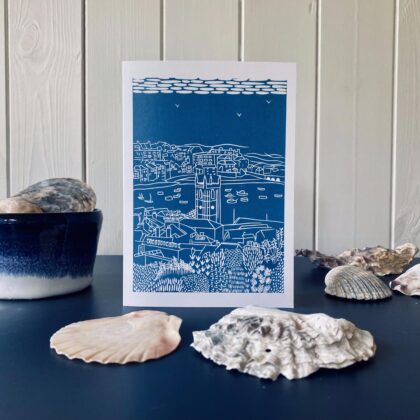 St ives mid blue greetings card