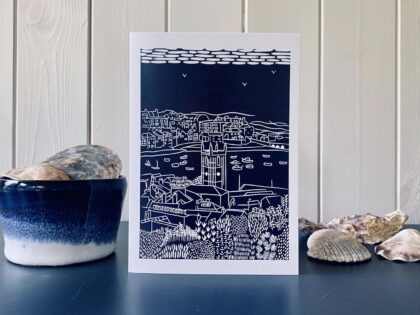 St ives navy printed greetings card