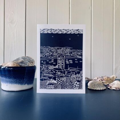 St ives navy printed greetings card