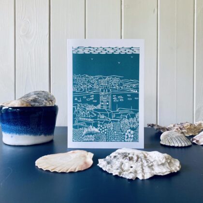 St ives printed greetings card sea green