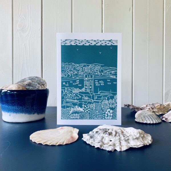 St ives printed greetings card sea green