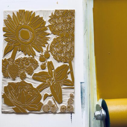 Summer lino block yellow ochre