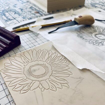 Summer lino cut carving in progress