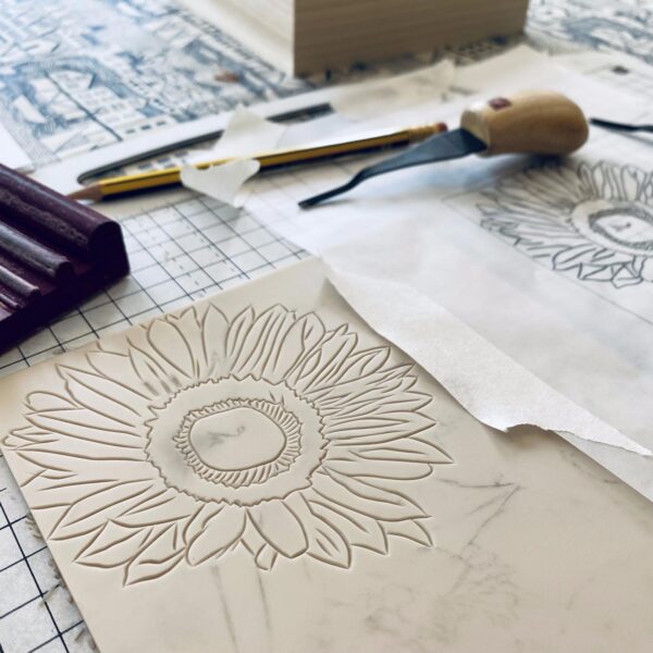 Summer lino cut carving in progress