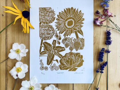 Summer lino cut print flowers unframed