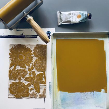 Summer lino print inked block