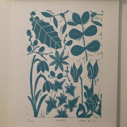 Winter lino cut print framed