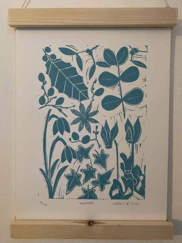 Winter lino cut print framed