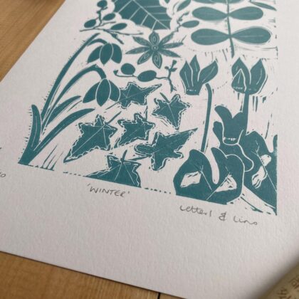 Winter linocut print detail