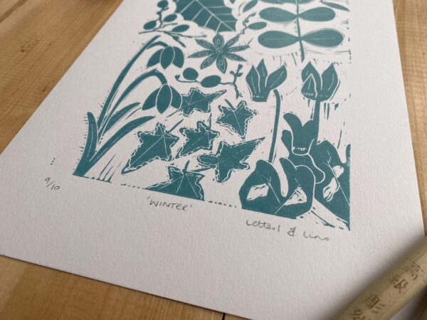 Winter linocut print detail