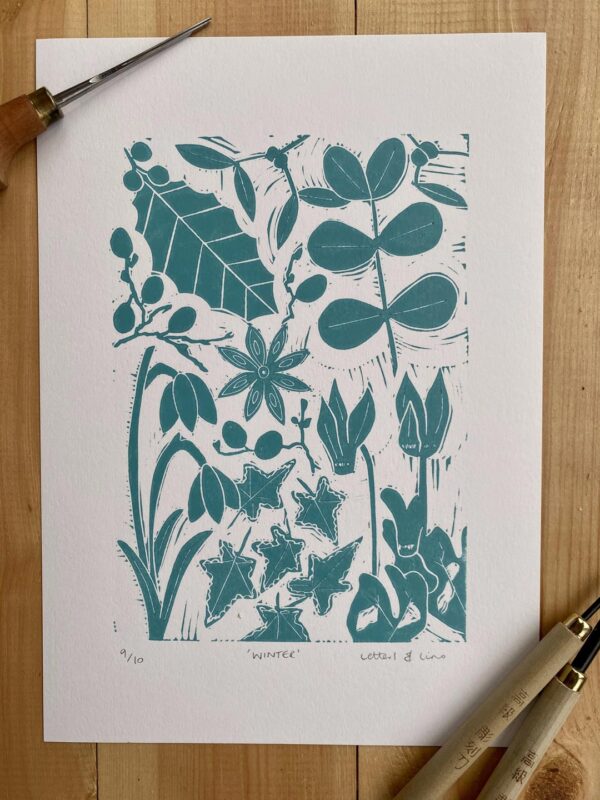 Winter linocut unframed print