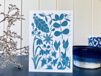 Winter printed greetings card lino