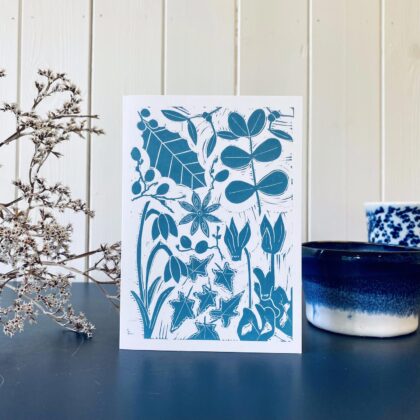 Winter printed greetings card lino